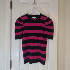 NEW Milly Striped Pink Black Short Sleeve Sweater Size Small